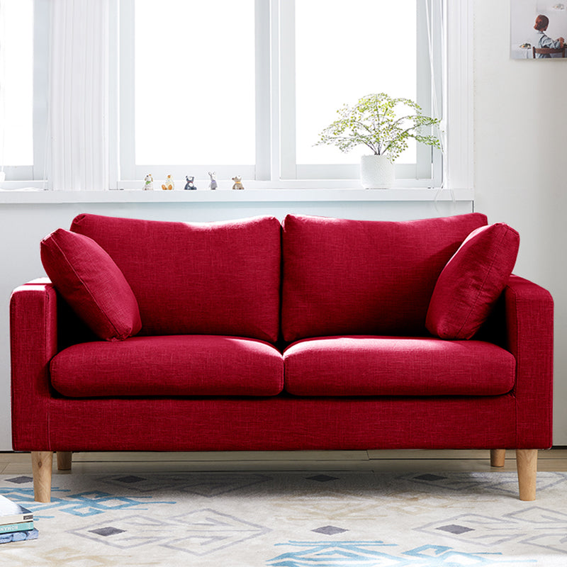 Contemporary Square Arm Couch Faux Leather Loveseat with Pillows Red Clearhalo 'furn' 'furn_sofas' 'Furniture' 'furniture_sofas' 'Living Room Furniture' 'Sofa' 'sofas' 4934050