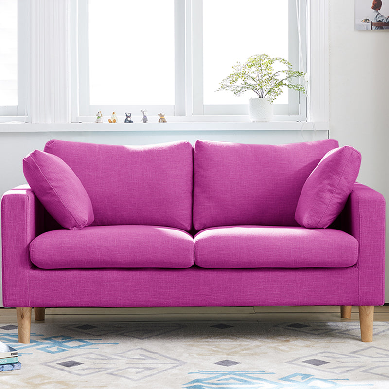 Contemporary Square Arm Couch Faux Leather Loveseat with Pillows Rose Red Clearhalo 'furn' 'furn_sofas' 'Furniture' 'furniture_sofas' 'Living Room Furniture' 'Sofa' 'sofas' 4934052