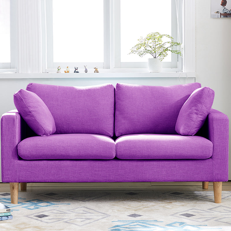 Contemporary Square Arm Couch Faux Leather Loveseat with Pillows Purple Clearhalo 'furn' 'furn_sofas' 'Furniture' 'furniture_sofas' 'Living Room Furniture' 'Sofa' 'sofas' 4934053