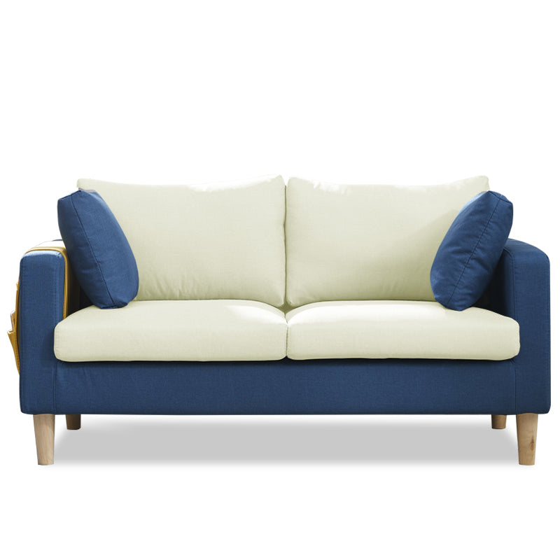 Contemporary Square Arm Couch Faux Leather Loveseat with Pillows Dark Blue-White Clearhalo 'furn' 'furn_sofas' 'Furniture' 'furniture_sofas' 'Living Room Furniture' 'Sofa' 'sofas' 4934054