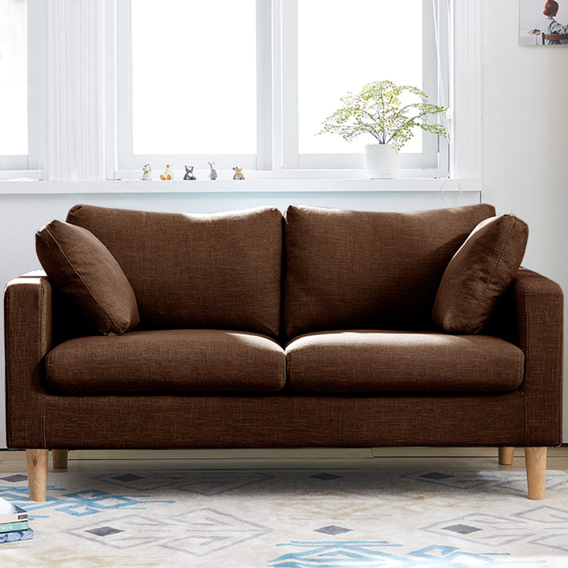 Contemporary Square Arm Couch Faux Leather Loveseat with Pillows Dark Brown Clearhalo 'furn' 'furn_sofas' 'Furniture' 'furniture_sofas' 'Living Room Furniture' 'Sofa' 'sofas' 4934055