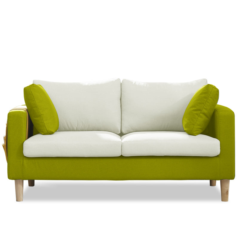 Contemporary Square Arm Couch Faux Leather Loveseat with Pillows Green-White Clearhalo 'furn' 'furn_sofas' 'Furniture' 'furniture_sofas' 'Living Room Furniture' 'Sofa' 'sofas' 4934056