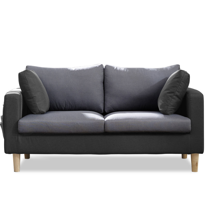 Contemporary Square Arm Couch Faux Leather Loveseat with Pillows Dark Grey Light Grey Clearhalo 'furn' 'furn_sofas' 'Furniture' 'furniture_sofas' 'Living Room Furniture' 'Sofa' 'sofas' 4934057