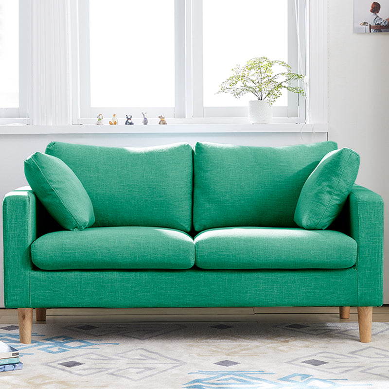 Contemporary Square Arm Couch Faux Leather Loveseat with Pillows Turquoise Clearhalo 'furn' 'furn_sofas' 'Furniture' 'furniture_sofas' 'Living Room Furniture' 'Sofa' 'sofas' 4934059