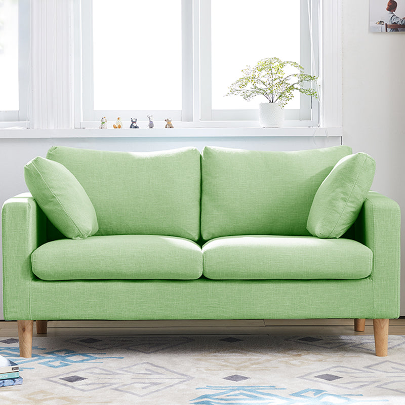 Contemporary Square Arm Couch Faux Leather Loveseat with Pillows Light Green Clearhalo 'furn' 'furn_sofas' 'Furniture' 'furniture_sofas' 'Living Room Furniture' 'Sofa' 'sofas' 4934061