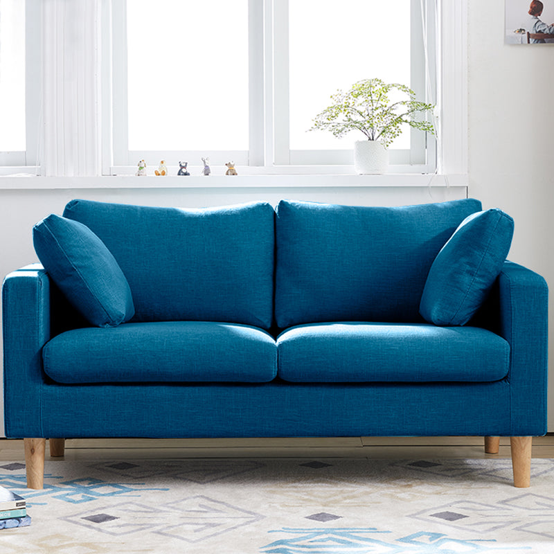 Contemporary Square Arm Couch Faux Leather Loveseat with Pillows Dark Blue Clearhalo 'furn' 'furn_sofas' 'Furniture' 'furniture_sofas' 'Living Room Furniture' 'Sofa' 'sofas' 4934063