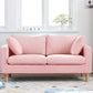 Contemporary Square Arm Couch Faux Leather Loveseat with Pillows Pink Clearhalo 'furn' 'furn_sofas' 'Furniture' 'furniture_sofas' 'Living Room Furniture' 'Sofa' 'sofas' 4934067