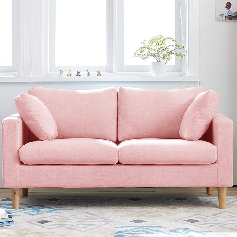 Contemporary Square Arm Couch Faux Leather Loveseat with Pillows Pink Clearhalo 'furn' 'furn_sofas' 'Furniture' 'furniture_sofas' 'Living Room Furniture' 'Sofa' 'sofas' 4934067