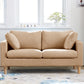 Contemporary Square Arm Couch Faux Leather Loveseat with Pillows Light Brown Clearhalo 'furn' 'furn_sofas' 'Furniture' 'furniture_sofas' 'Living Room Furniture' 'Sofa' 'sofas' 4934069