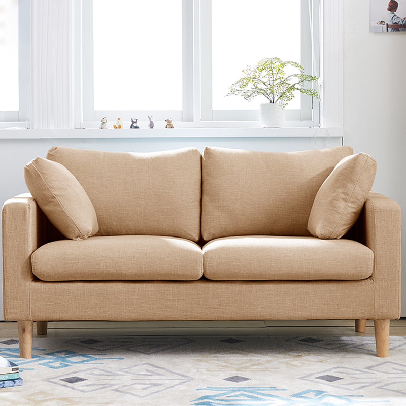 Contemporary Square Arm Couch Faux Leather Loveseat with Pillows Light Brown Clearhalo 'furn' 'furn_sofas' 'Furniture' 'furniture_sofas' 'Living Room Furniture' 'Sofa' 'sofas' 4934069