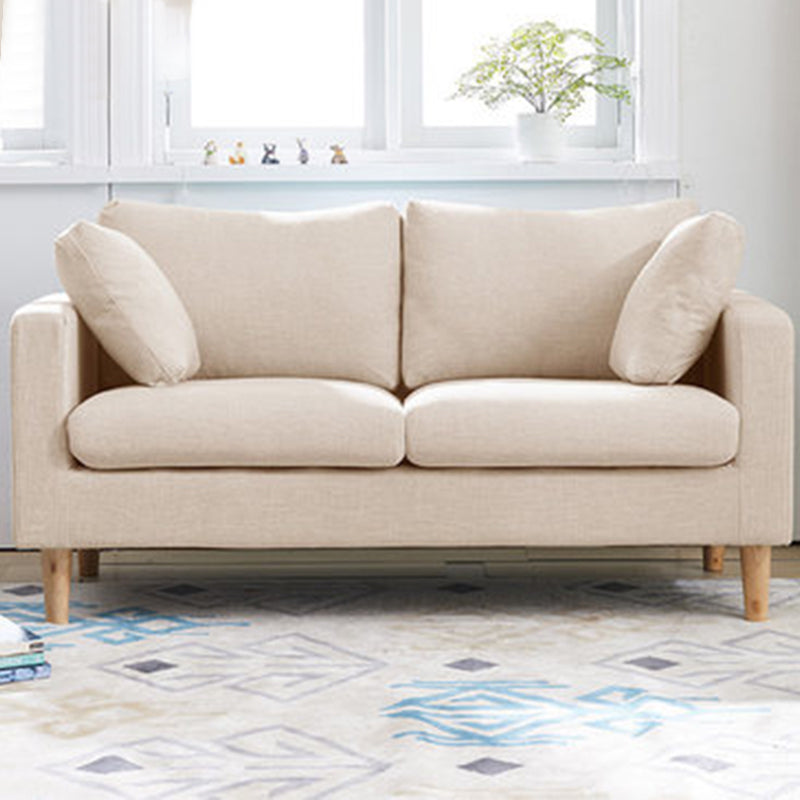 Contemporary Square Arm Couch Faux Leather Loveseat with Pillows Khaki Clearhalo 'furn' 'furn_sofas' 'Furniture' 'furniture_sofas' 'Living Room Furniture' 'Sofa' 'sofas' 4934070