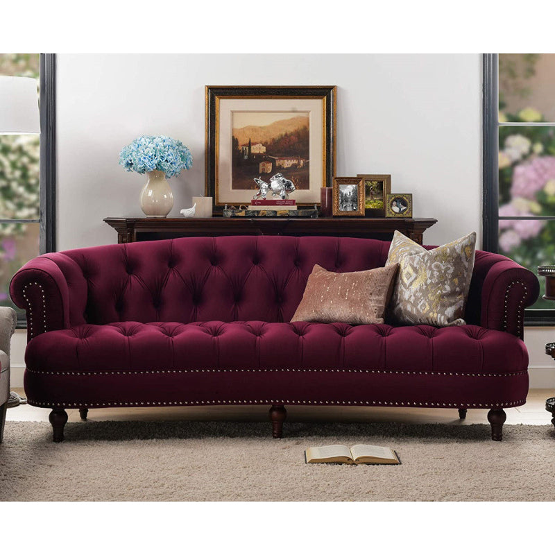 Classic Glam 3-seater Sofa Rolled Arm Couch with Tufted Back for Living Room Burgundy Clearhalo 'Furniture' 'furniture_sofas' 'Living Room Furniture' 'Sofa' 'sofas' 4934088