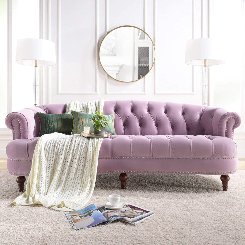 Classic Glam 3-seater Sofa Rolled Arm Couch with Tufted Back for Living Room Blue Purple Clearhalo 'Furniture' 'furniture_sofas' 'Living Room Furniture' 'Sofa' 'sofas' 4934090