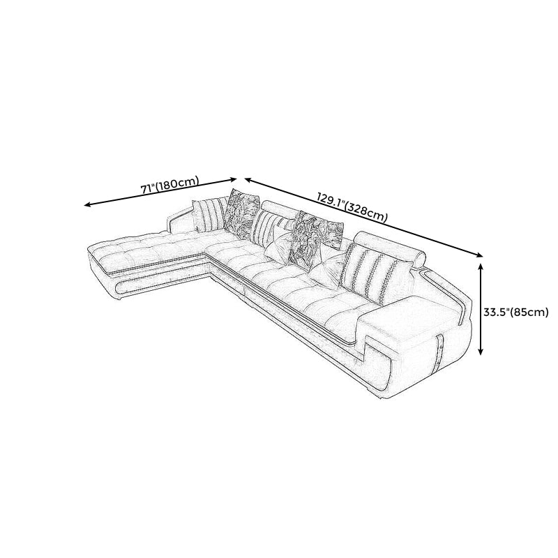 L-Shape Fabric Square Arm Sofa and Chaise Slipcovered Sectional with Pillow Back Clearhalo 'furn' 'furn_sectionals' 'Furniture' 'furniture_sectionals' 'Living Room Furniture' 'Sectionals' 4934107