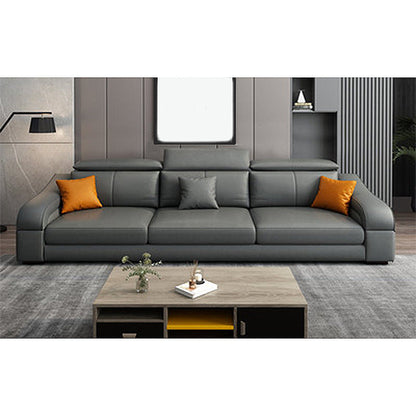 Dark Gray Faux Leather Sloped Arm Sofa Slipcovered Sectional with Pocket Storage 85"L x 35"W x 33.5"H Clearhalo 'furn' 'furn_sectionals' 'Furniture' 'furniture_sectionals' 'Living Room Furniture' 'Sectionals' 4934111