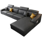 Dark Gray Faux Leather Sloped Arm Sofa Slipcovered Sectional with Pocket Storage 126"L x 61"W x 33.5"H Sponge Clearhalo 'furn' 'furn_sectionals' 'Furniture' 'furniture_sectionals' 'Living Room Furniture' 'Sectionals' 4934114