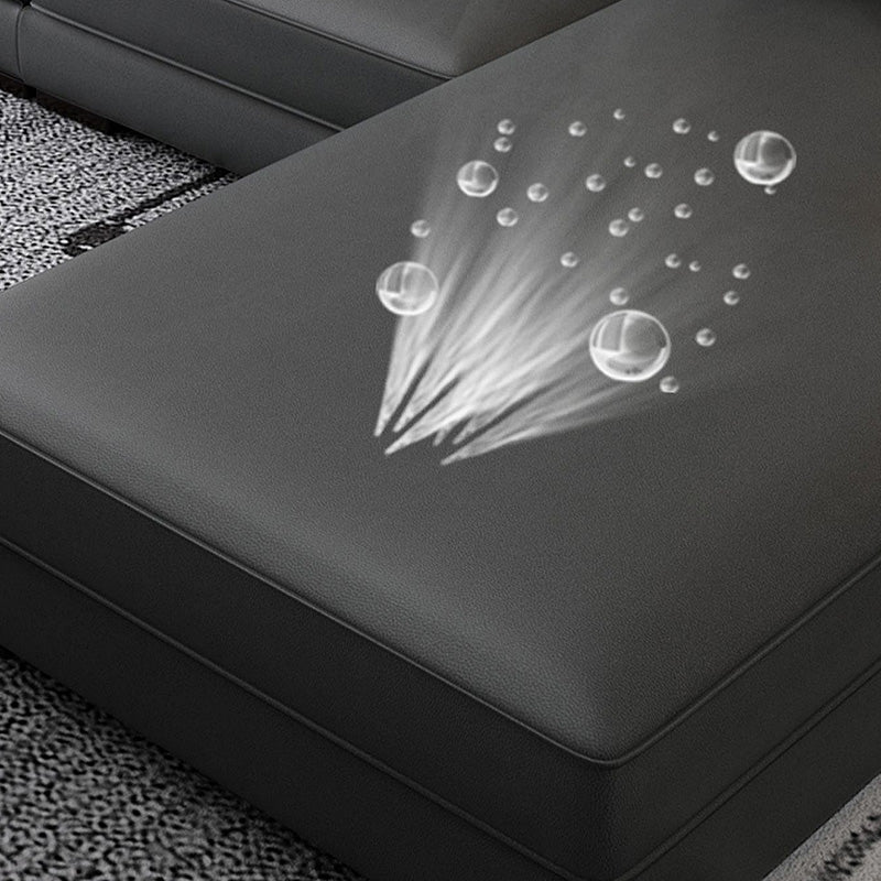 Dark Gray Faux Leather Sloped Arm Sofa Slipcovered Sectional with Pocket Storage Clearhalo 'furn' 'furn_sectionals' 'Furniture' 'furniture_sectionals' 'Living Room Furniture' 'Sectionals' 4934115