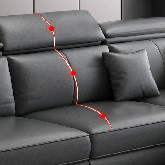 Dark Gray Faux Leather Sloped Arm Sofa Slipcovered Sectional with Pocket Storage Clearhalo 'furn' 'furn_sectionals' 'Furniture' 'furniture_sectionals' 'Living Room Furniture' 'Sectionals' 4934116