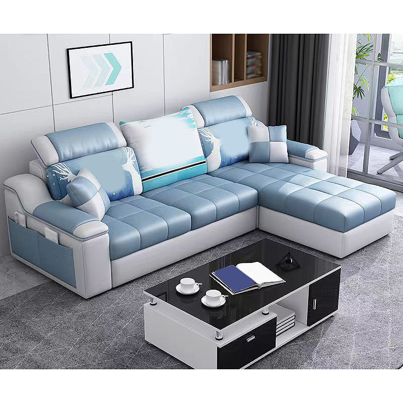 82.68"L x 57.09"W x 35.43"H Sloped Arm Sofa Cushion Back Sectionals with Storage Light Blue-White Clearhalo 'furn' 'furn_sectionals' 'Furniture' 'furniture_sectionals' 'Living Room Furniture' 'Sectionals' 4934124