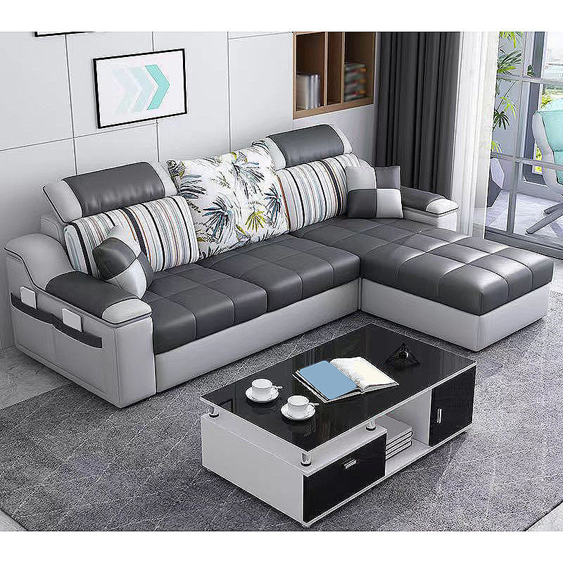82.68"L x 57.09"W x 35.43"H Sloped Arm Sofa Cushion Back Sectionals with Storage Gray-White Clearhalo 'furn' 'furn_sectionals' 'Furniture' 'furniture_sectionals' 'Living Room Furniture' 'Sectionals' 4934126
