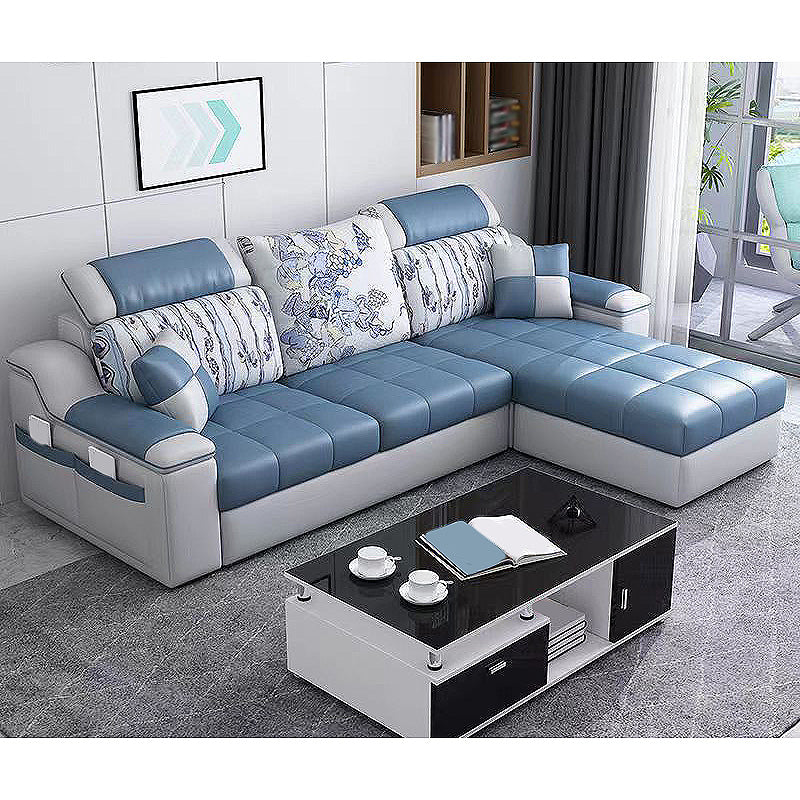 82.68"L x 57.09"W x 35.43"H Sloped Arm Sofa Cushion Back Sectionals with Storage White-Blue Clearhalo 'furn' 'furn_sectionals' 'Furniture' 'furniture_sectionals' 'Living Room Furniture' 'Sectionals' 4934127