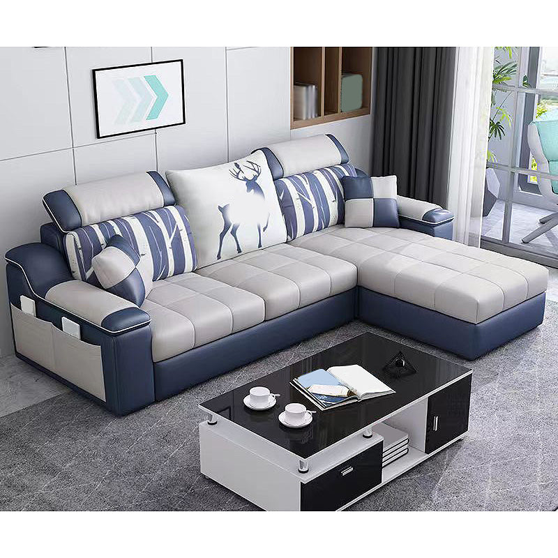 82.68"L x 57.09"W x 35.43"H Sloped Arm Sofa Cushion Back Sectionals with Storage Dark Blue-White Clearhalo 'furn' 'furn_sectionals' 'Furniture' 'furniture_sectionals' 'Living Room Furniture' 'Sectionals' 4934134