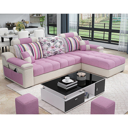 82.68"L x 57.09"W x 35.43"H Sloped Arm Sofa Cushion Back Sectionals with Storage Pink Clearhalo 'furn' 'furn_sectionals' 'Furniture' 'furniture_sectionals' 'Living Room Furniture' 'Sectionals' 4934136