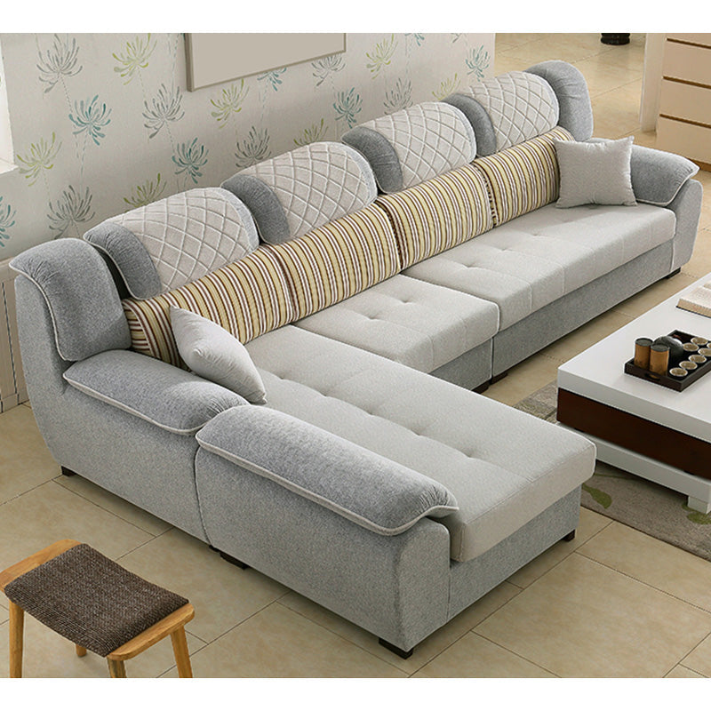 133.86"L x 70.87"W x 37.4"H Pillow Top Arm Sectional Pillow Back Sofa and Chaise Light Gray Clearhalo 'furn' 'furn_sectionals' 'Furniture' 'furniture_sectionals' 'Living Room Furniture' 'Sectionals' 4934142