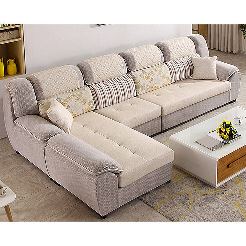 133.86"L x 70.87"W x 37.4"H Pillow Top Arm Sectional Pillow Back Sofa and Chaise Yellow-Brown Clearhalo 'furn' 'furn_sectionals' 'Furniture' 'furniture_sectionals' 'Living Room Furniture' 'Sectionals' 4934143
