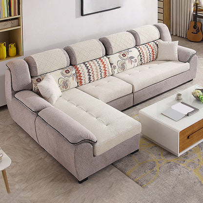 133.86"L x 70.87"W x 37.4"H Pillow Top Arm Sectional Pillow Back Sofa and Chaise Grey Beige Clearhalo 'furn' 'furn_sectionals' 'Furniture' 'furniture_sectionals' 'Living Room Furniture' 'Sectionals' 4934144