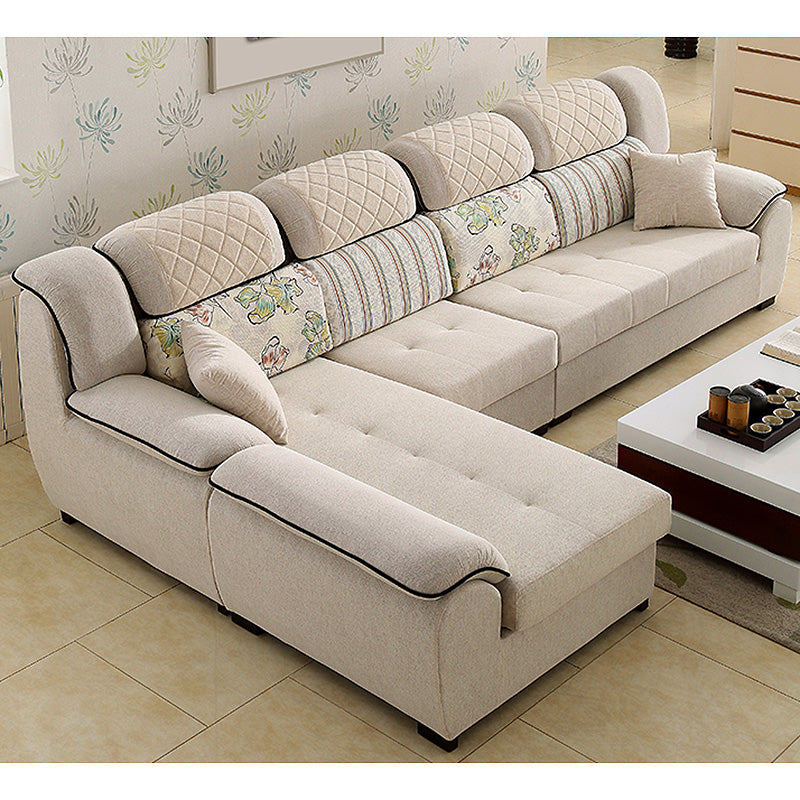 133.86"L x 70.87"W x 37.4"H Pillow Top Arm Sectional Pillow Back Sofa and Chaise Beige Latex Clearhalo 'furn' 'furn_sectionals' 'Furniture' 'furniture_sectionals' 'Living Room Furniture' 'Sectionals' 4934146