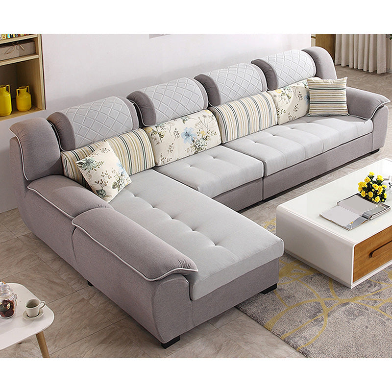 133.86"L x 70.87"W x 37.4"H Pillow Top Arm Sectional Pillow Back Sofa and Chaise Light Brown Clearhalo 'furn' 'furn_sectionals' 'Furniture' 'furniture_sectionals' 'Living Room Furniture' 'Sectionals' 4934147