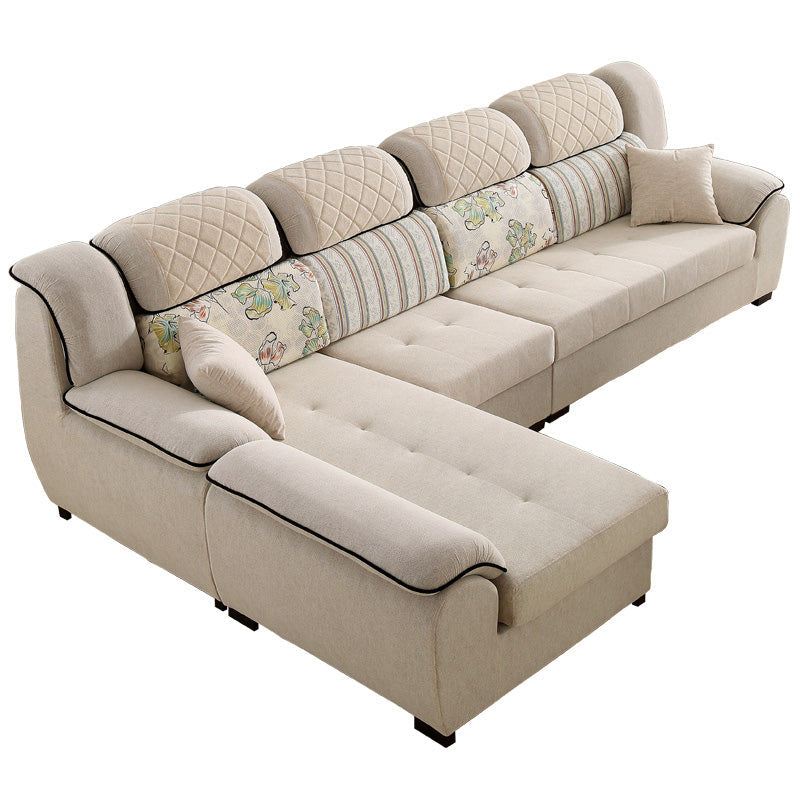 133.86"L x 70.87"W x 37.4"H Pillow Top Arm Sectional Pillow Back Sofa and Chaise Beige Sponge Clearhalo 'furn' 'furn_sectionals' 'Furniture' 'furniture_sectionals' 'Living Room Furniture' 'Sectionals' 4934150