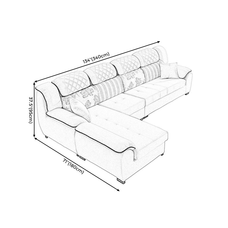 133.86"L x 70.87"W x 37.4"H Pillow Top Arm Sectional Pillow Back Sofa and Chaise Clearhalo 'furn' 'furn_sectionals' 'Furniture' 'furniture_sectionals' 'Living Room Furniture' 'Sectionals' 4934155
