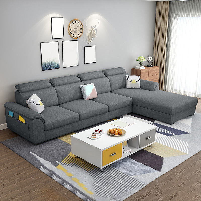 108.7"L √ó 70.9"W √ó 33.5"H Pillow Top Arm Sectional Slipcovered Sofa and Chaise Dark Gray Clearhalo 'furn' 'furn_sectionals' 'Furniture' 'furniture_sectionals' 'Living Room Furniture' 'Sectionals' 4934161