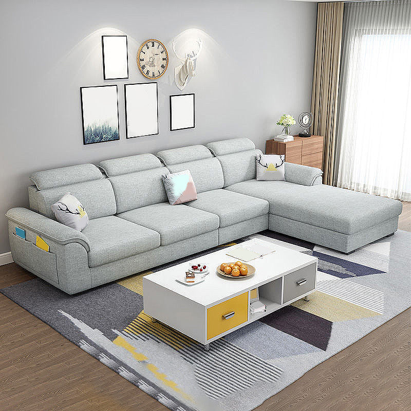 108.7"L √ó 70.9"W √ó 33.5"H Pillow Top Arm Sectional Slipcovered Sofa and Chaise Light Gray Latex Clearhalo 'furn' 'furn_sectionals' 'Furniture' 'furniture_sectionals' 'Living Room Furniture' 'Sectionals' 4934163
