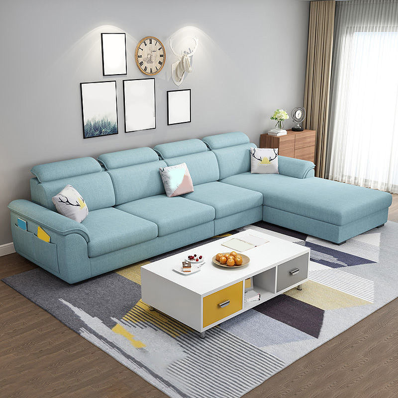 108.7"L √ó 70.9"W √ó 33.5"H Pillow Top Arm Sectional Slipcovered Sofa and Chaise Light Blue Clearhalo 'furn' 'furn_sectionals' 'Furniture' 'furniture_sectionals' 'Living Room Furniture' 'Sectionals' 4934165