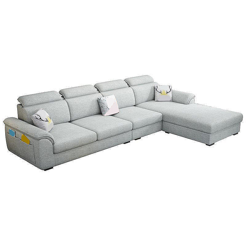 108.7"L √ó 70.9"W √ó 33.5"H Pillow Top Arm Sectional Slipcovered Sofa and Chaise Light Gray Sponge Clearhalo 'furn' 'furn_sectionals' 'Furniture' 'furniture_sectionals' 'Living Room Furniture' 'Sectionals' 4934167