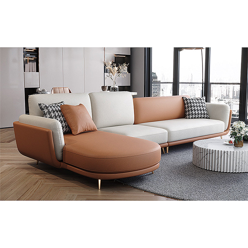 Faux Leather Pillow Top Arm Sectionals 37.4"H Cushion Back Sofa and Chaise 138"L x 70"W x 37"H Latex Clearhalo 'furn' 'furn_sectionals' 'Furniture' 'furniture_sectionals' 'Living Room Furniture' 'Sectionals' 4934172