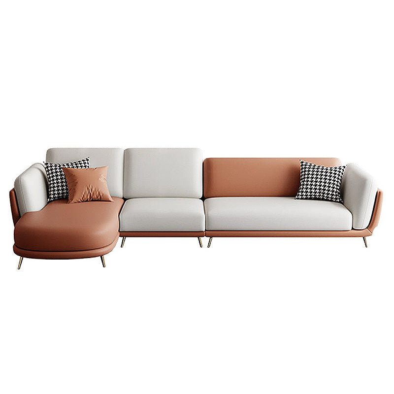 Faux Leather Pillow Top Arm Sectionals 37.4"H Cushion Back Sofa and Chaise 126"L x 70"W x 37"H Sponge Clearhalo 'furn' 'furn_sectionals' 'Furniture' 'furniture_sectionals' 'Living Room Furniture' 'Sectionals' 4934175