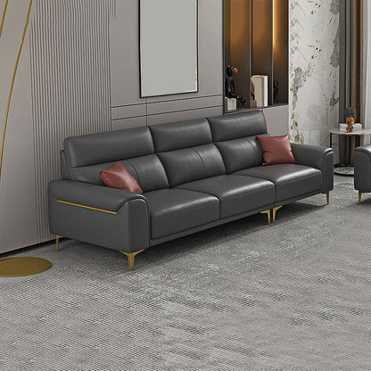 Dark Gray Genuine Leather Sofa and Chaise Pillow Top Arm Sectional for Living Room 98"L x 37"W x 36"H Without Ottoman Clearhalo 'furn' 'furn_sectionals' 'Furniture' 'furniture_sectionals' 'Living Room Furniture' 'Sectionals' 4934188