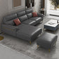 Dark Gray Genuine Leather Sofa and Chaise Pillow Top Arm Sectional for Living Room 98"L x 67"W x 36"H With Ottoman Clearhalo 'furn' 'furn_sectionals' 'Furniture' 'furniture_sectionals' 'Living Room Furniture' 'Sectionals' 4934189