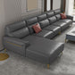 Dark Gray Genuine Leather Sofa and Chaise Pillow Top Arm Sectional for Living Room 153.5"L x 67"W x 36"H Without Ottoman Clearhalo 'furn' 'furn_sectionals' 'Furniture' 'furniture_sectionals' 'Living Room Furniture' 'Sectionals' 4934190