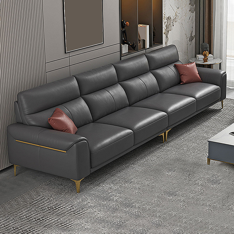Dark Gray Genuine Leather Sofa and Chaise Pillow Top Arm Sectional for Living Room 126"L x 37"W x 36"H Without Ottoman Clearhalo 'furn' 'furn_sectionals' 'Furniture' 'furniture_sectionals' 'Living Room Furniture' 'Sectionals' 4934191