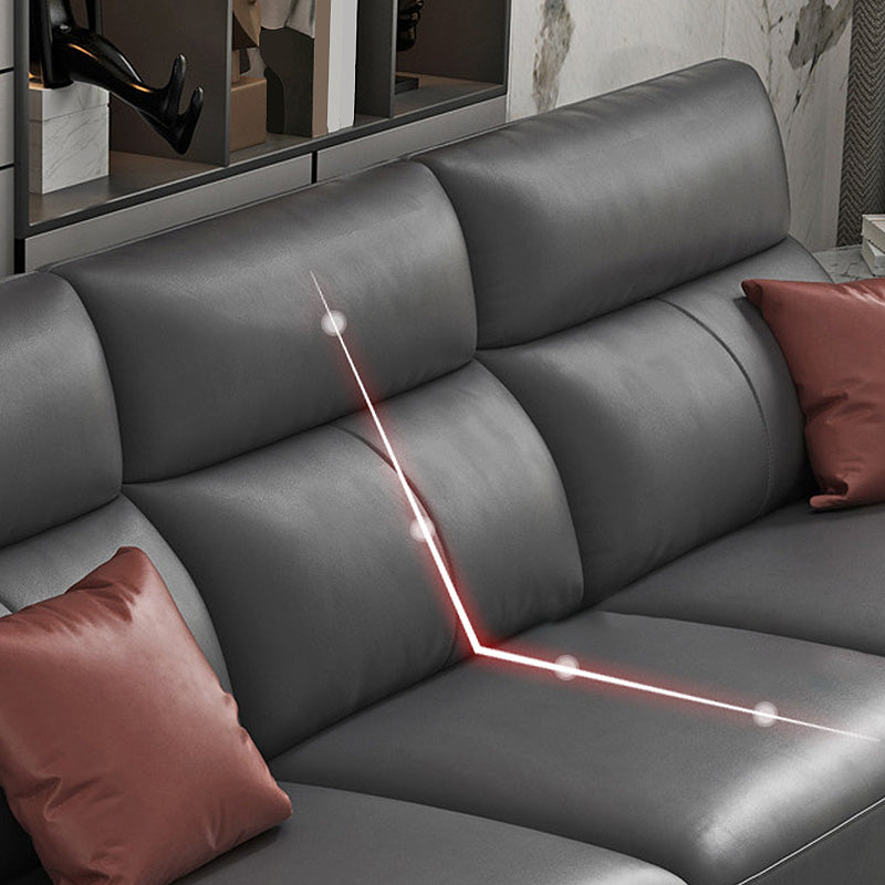 Dark Gray Genuine Leather Sofa and Chaise Pillow Top Arm Sectional for Living Room Clearhalo 'furn' 'furn_sectionals' 'Furniture' 'furniture_sectionals' 'Living Room Furniture' 'Sectionals' 4934195