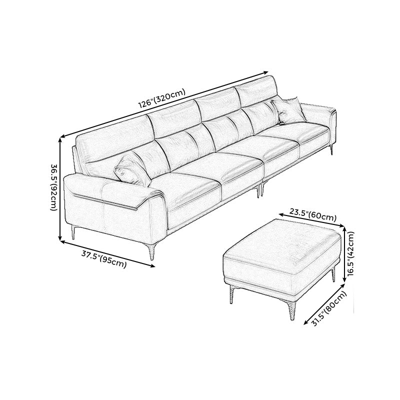 Dark Gray Genuine Leather Sofa and Chaise Pillow Top Arm Sectional for Living Room Clearhalo 'furn' 'furn_sectionals' 'Furniture' 'furniture_sectionals' 'Living Room Furniture' 'Sectionals' 4934198