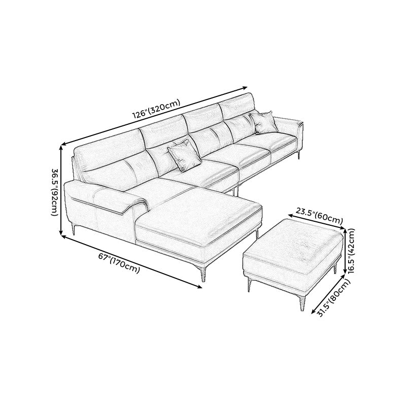 Dark Gray Genuine Leather Sofa and Chaise Pillow Top Arm Sectional for Living Room Clearhalo 'furn' 'furn_sectionals' 'Furniture' 'furniture_sectionals' 'Living Room Furniture' 'Sectionals' 4934200