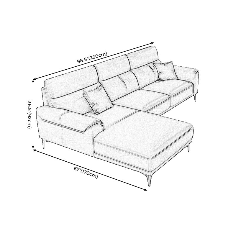 Dark Gray Genuine Leather Sofa and Chaise Pillow Top Arm Sectional for Living Room Clearhalo 'furn' 'furn_sectionals' 'Furniture' 'furniture_sectionals' 'Living Room Furniture' 'Sectionals' 4934203