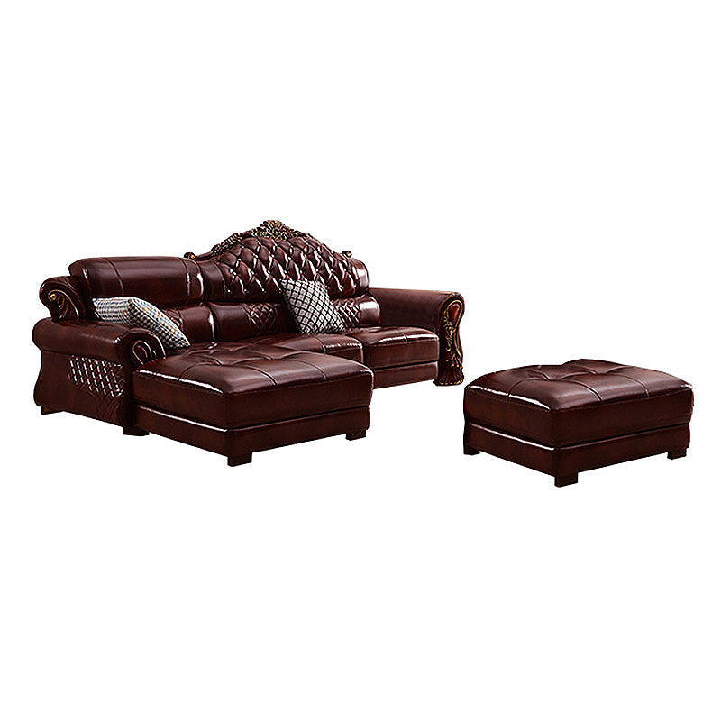 Genuine Leather Rolled Arm Sectional 36.22"High Camel Back Sofa, Dark Brown 118"L x 73"W x 363622"H Left Clearhalo 'furn' 'furn_sectionals' 'Furniture' 'furniture_sectionals' 'Living Room Furniture' 'Sectionals' 4934229