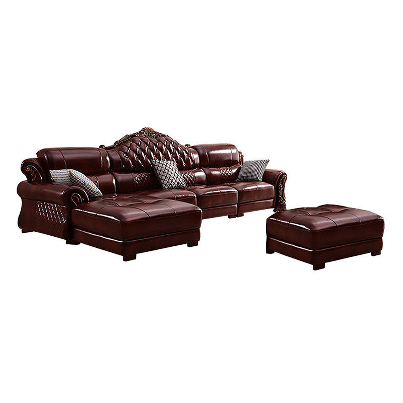 Genuine Leather Rolled Arm Sectional 36.22"High Camel Back Sofa, Dark Brown 161"L x 73"W x 36"H Left Clearhalo 'furn' 'furn_sectionals' 'Furniture' 'furniture_sectionals' 'Living Room Furniture' 'Sectionals' 4934230